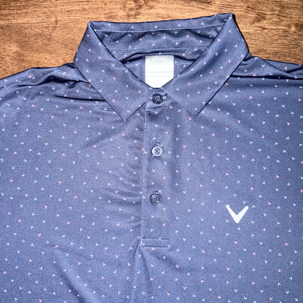 Callaway Mens Golf Polo Navy Blue AOP Logo Print Performance Stretch Size M - Picture 2 of 4